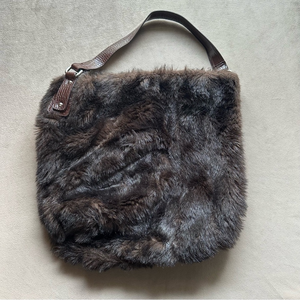 Bath & Body Works Brown Faux Fur Shoulder Bag Tote Purse